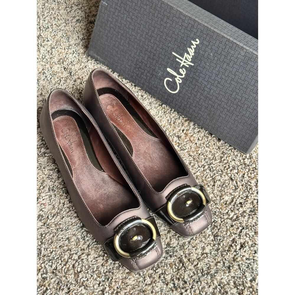 Cole Haan Women’s Bronze Leather Flats Gold Buckle Ballet Shoes Size 7